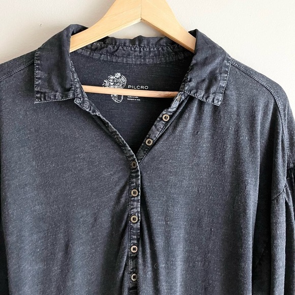 Anthropologie Pilcro Buttoned Balloon Sleeve Blouse in Washed Black, Size Small - Picture 3 of 11